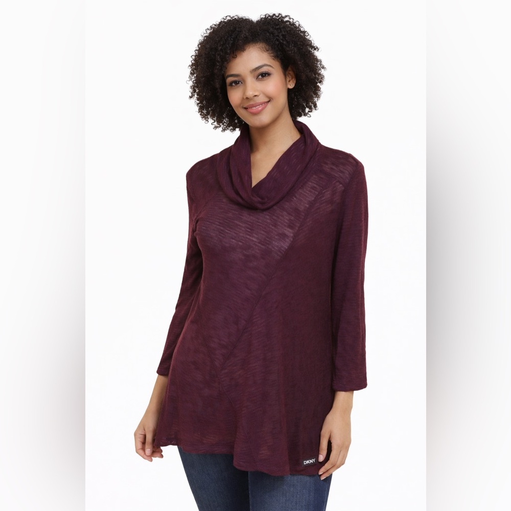 DKNY NWT Cowl Neck Lightweight Sweater Tunic Soft Knit Top